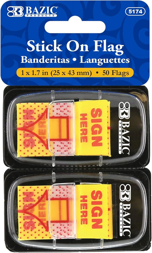 BAZIC Neon Page Markers Dispensers 1x1.7 Sign Here Neon Colored PET Arrow Flag Index Tabs, Page Bookmarks File Tab (50 Flags/Pack), 24-Packs