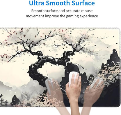 Extended Gaming Mouse Pad, Large Gaming Mouse Waterproof with Stitched Edges, Non-Slip Desktop Pad for Home and Office, Level Up Your 31.5x11.8 Inch… (wash Painting)