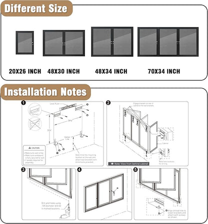 70"x34" Enclosed Bulletin Board, Outdoor Lockable Weather-Resistant Aluminum Cork Noticeboard for School & Office, Black Frame w/Grey Flet