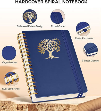 Spiral Notebook Journal for Women Men, 300 Numbered Lined Pages, College Ruled, A5 Hardcover Spiral Bound Notebook for School, Work, Note Taking Writing, Leather Spiral Journal Medium 5.9"x8.5"