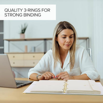 Aesthetic Document Organizer - Sturdy Linen 3-Ring Binder Safely Stores All Your Important Documents and Files in One Place - Easy to Use Expanding Storage Folder Incl. Envelopes, Pockets & Labels