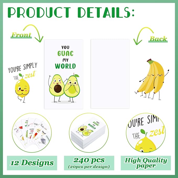 Yeaqee 240 Pcs Employee Appreciation Kudos Cards Funny Blank Back Motivational Card Encouragement Thank You Note Recognition Card for Teacher College Affirmation Gift(Punny2)