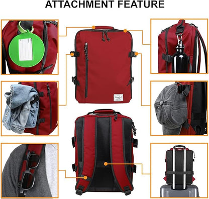 Lightweight Under-seat Backpack for Clothes Travel Overnight Women Men, 15.6 Laptop Minimalist Backpack, Stylish and Casual, Red
