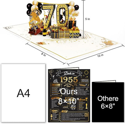 70th Birthday Card for Men Women, Funny 3D Pop Up 70th Birthday Gifts for Grandma Mom Dad, Back In 1955 Happy 70 Year Old Birthday Decorations Cards for Her Him