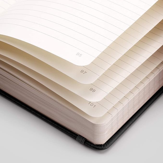 EMSHOI Lined Journaling Notebooks - 120gsm Thick Leather Journal with Sticky Notes, 256 Numbered Pages A5 Hardcover College Ruled Notebook for Women Men Work School Writing, 5.75" x 8.38"-Black