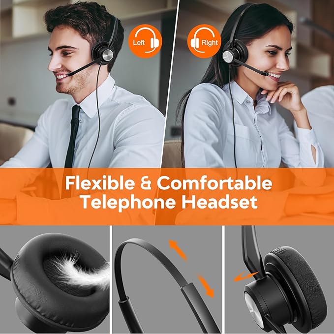 Office IP Phone Headset with Noise Canceling Mic, One Ear Wired Telephone Headset RJ9 for Snom Grandstream Yealink Landline Phones T19P T20P T21P T22P T26P T28P T23G T29G T32 T41S T42S T46S …