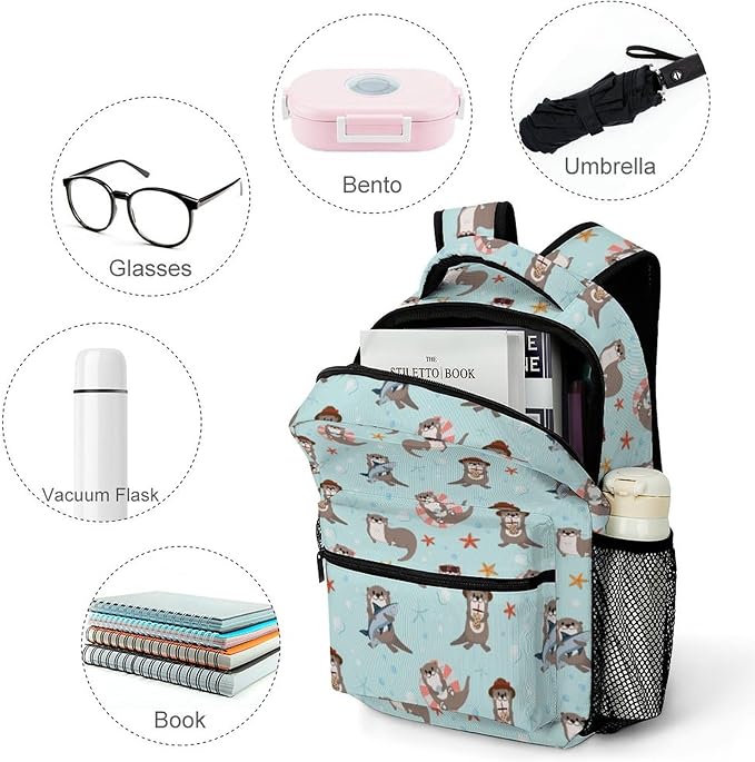 3PCS 17" Otter Backpack, Shoulders Backpack with Insulated Lunch Bag Durable Otter Laptop Bag Daypack with Multiple Pockets (Otter)