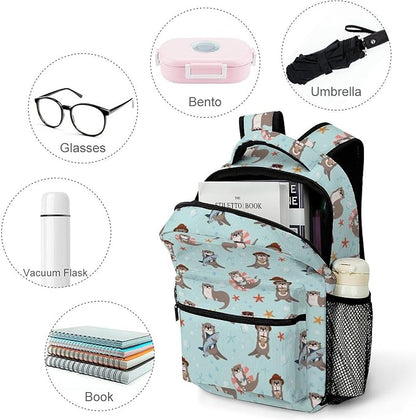 3PCS 17" Otter Backpack, Shoulders Backpack with Insulated Lunch Bag Durable Otter Laptop Bag Daypack with Multiple Pockets (Otter)