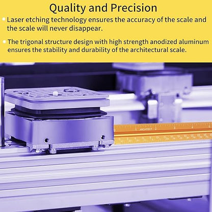 Aluminum Architectural Scale - 12" Imperial, Triangle Drafting Ruler (Golden)