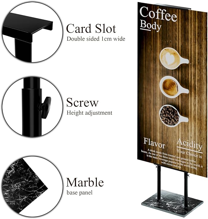 Pedestal Poster Sign Stand, Display Stand Sign Holder for Adjustable Height Up to 79 Inch, Heavy Duty Banner Double-Sided Sign Stand with Marble Base, Fit Wedding, Restaurant or Business