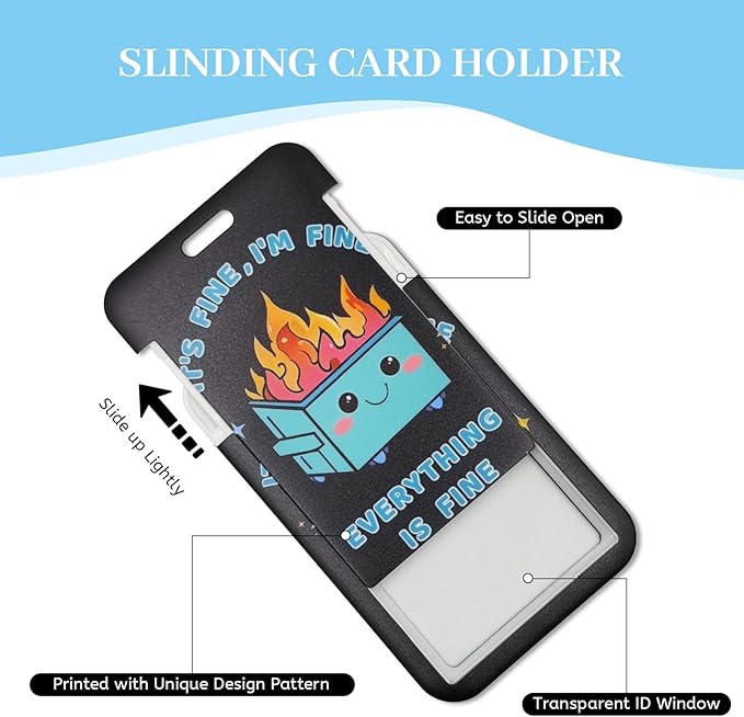 Lanyards for Id Badges, Dumpster on Fire Badge Holder with Retractable Reel Clip, Funny Work Name Tags Keychain Lanyard ID Card Protector Cover Case for Women Teacher Nurse Doctor Office