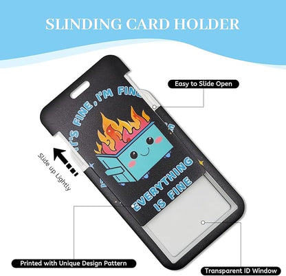 Lanyards for Id Badges, Dumpster on Fire Badge Holder with Retractable Reel Clip, Funny Work Name Tags Keychain Lanyard ID Card Protector Cover Case for Women Teacher Nurse Doctor Office