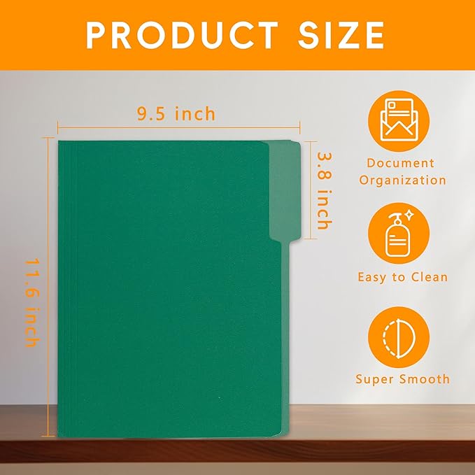 36 Packs File Folder,1/3-Cut Tabs,File folders Letter Size,8.5x11 Inch Green File Folders for Office,School and Home,Organizer Folder