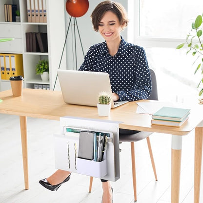 LUKETURE Desk Side Storage, Steel Side Desk Organizer, No Drill Laptop Holder, Clamp on Laptop Mount with Pen Holder, Table Hanging Storage for Home Office, Fits Flat Edge Tables 0.3" to 2.8"