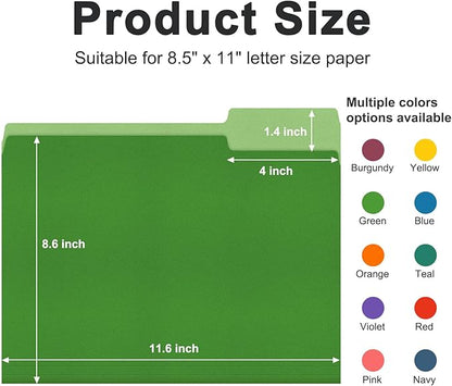 ViVin File Folder, 250 Pack Colored File Folders with 1/3-Cut Tabs, Fits 8.5 * 11 Letter Size Paper, Manilla Folders for Home Office School Documents(Multicolored)