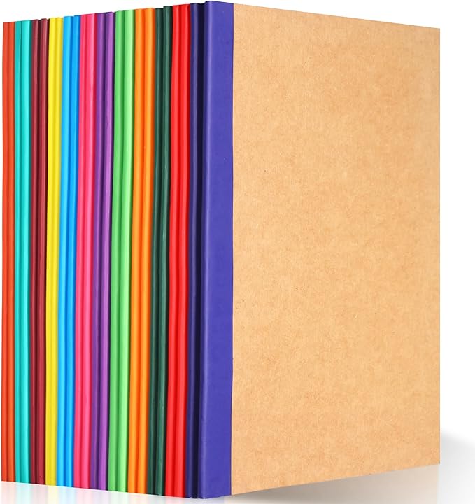 miikoul 24 Pack Composition Notebooks Bulk, A5 Kraft Lined Notebooks College Ruled Journal withs Rainbow Spines, 60 Pages Travel Journals for School Office Supplies,8.3"x 5.5",12 Colors