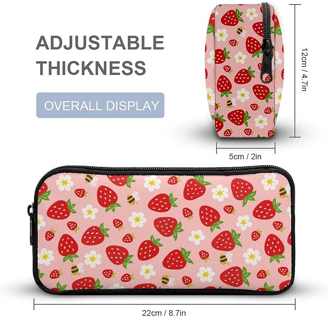 3PCS 17" Strawberry Backpack, Shoulders Backpack with Insulated Lunch Bag Durable Strawberry Laptop Bag Daypack with Multiple Pockets (Strawberry)