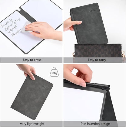 Portable Dry Erase Board,Portable White Board,Small Dry Erase Board,Foldable,Erasable,Repeatable,9.5 * 6.6 inches,for Office,Home,School,Study,Meeting(Black)