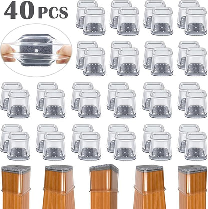 BUMACO Chair Leg Floor Protectors Square Chair Leg Protectors for Hardwood Floors Silicone Pads Covers to Protect Floors(Clear-40 Pcs, Square L (1-1/16" ~ 1-5/8")