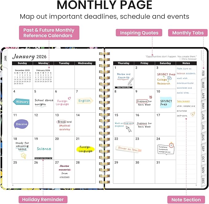 2026 Planner, Aesthetic Weekly and Monthly Planner for Women, Jan 2026 to Dec 2026, Hardcover 2026 Calendar Book with Monthly Tabs, Inner Pocket, Perfect for Office Home School - A4 (8.5" x 11"), Painted Garden