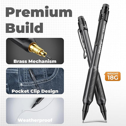 Nicpro 1.3 mm Mechanical Pencils Set with Case,Thick Mechanical Pencil with 24 Lead Refill, Erasers, Weatherproof Metal HD1000 Heavy Duty Carpenter Pencil for Outdoor Marking Drafting Drawing