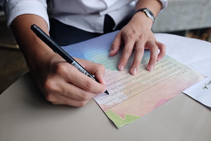 Better Office Products Mini Stationery Set, 100 Piece Set (50 Lined Watercolor Sheets + 50 Matching Envelopes), 5.5 x 8.25 inch, 12 Unique Designs, Double Sided Printing, One Side Lined Paper,