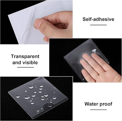 36 Pack Adhesive 3.5" x 3.5" Index Card Pockets with Top Open for Loading, Clear Plastic Labels Holders for Storage Bins Library Card Totes Shelves