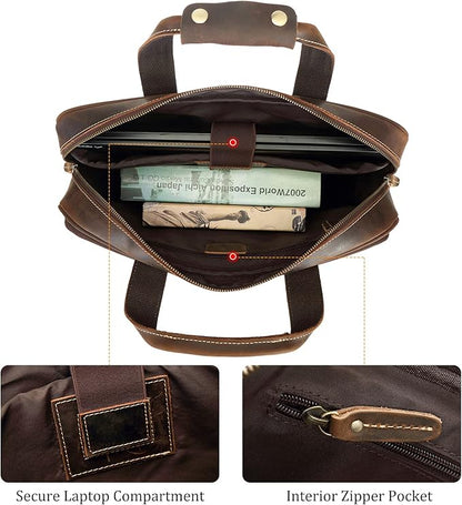 Polare Full Grain Leather 16.5'' Laptop Bag Briefcase for Men Business Messenger Work Bag Fits 15.6'' Laptop