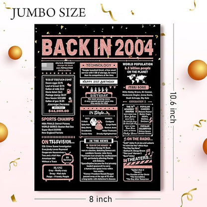 21st Birthday Card, 21st Birthday Decorations for Her, 21st Birthday Gifts for Daughter, Back in 2004 Birthday Card, Rose Gold