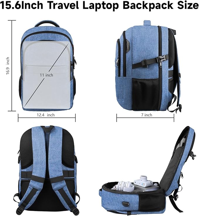 Lapsouno Travel Laptop Backpack, Travel Backpack, TSA Laptop Backpack, 15.6 inch Bag with USB Port,TSA Friendly Water Resistant College School Business Computer Bag Backpack Men Women, Blue