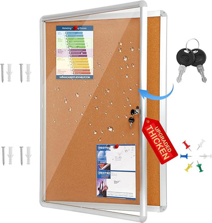 Magula 36"x24" Enclosed Cork Bulletin Board Tamper-Proof Dispaly Case, Aluminium Frame, Shatter Resistant Lockable Bulletin Board, Enclosed Cork Board for School, Office, Commercial, Hospital etc