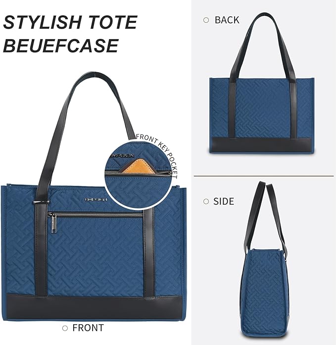 EMPSIGN Laptop Tote bag for women 16 Inch, Stylish Computer Shoulder Tote Bag for Work, Large Capacity Quilted Laptop Briefcase, Waterproof Women Business Office Bag, Quilted Haze Blue