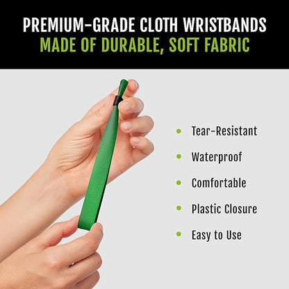 100 WristCo Cloth Event Wristbands - Kelly Green Fabric Bracelets Wrist Bands for Concerts Festival Admission Party 13 ½” x ½”
