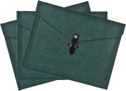 Green Leather File Folder Letter Size, File Organizer, Important Document Folders with Pockets, Document Organizer, Laptop Sleeve Notebook Case, Paper Storage, A4 Envelopes Filing Folder 3PCS