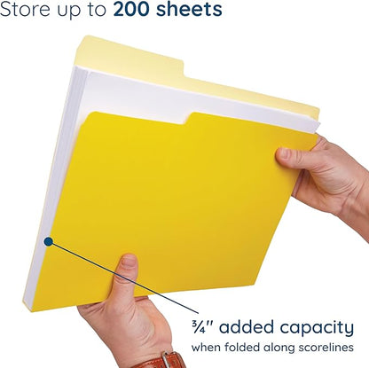 100 Blue Summit Supplies Yellow File Folders – Letter Size, 1/3 Cut Assorted Top Tabs, Durable 11pt Paper, Two Tone Yellow Folders, Bulk 100 Pack for Office and School