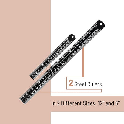 Mr. Pen- Steel Rulers, 2 Pcs, 6" and 12", Black, 6 Inch Ruler Metal Rulers, Small Metal Ruler 6 Inch Metal Ruler Thin Flat, Stainless Steel Ruler 12 Inch, Centimeter Ruler, Steel Ruler 12 Inch