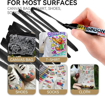 TRANSON 2 Black and 2 White Paint Markers for Fabric Rock Craft Diy Painting Medium Tip Oil Based Waterproof