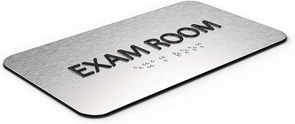 Exam Room Sign for Business - Medical Office Signs, Aluminum Brushed Silver, Tamper-Proof, Heavy Duty Mounting Tape, Easy Install, Office Décor, ADA Compliant, Grade 2 Braille (7”W x 4”H) ADASigns.org