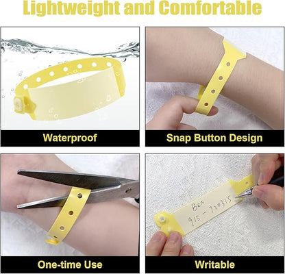 100pcs Vinyl Wristbands Hospital Identification Bands,Waterproof Adjustable Medical Wristband,Disposable Snap Wristband for Hospital (Color : Yellow)
