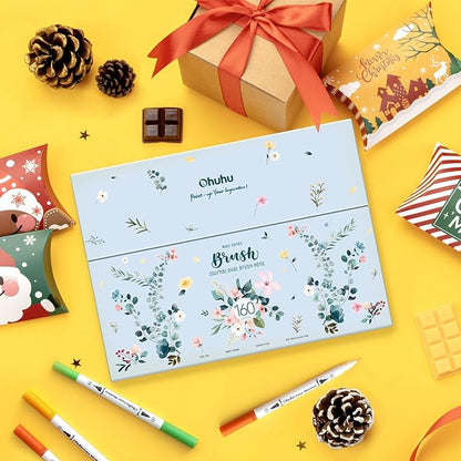 Ohuhu Markers for Adult Coloring Books: 160 Colors Coloring Markers Dual Tips Fine & Brush Drawing Pens Water-Based Art Markers for Kids Adults Sketch Bullet Journal with Carrying Case - Maui - White