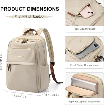Laptop Backpack for Women Travel Work Commute Casual Daypack Backpack Purse Computer Bags Fit 14 Inch Notebook (Apricot)