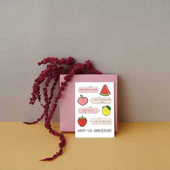 SuperShunhu Cute 4th Anniversary Card for Him & Her, Fruit Pun Anniversary Card Gift for Husband & Wife