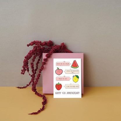 SuperShunhu Cute 4th Anniversary Card for Him & Her, Fruit Pun Anniversary Card Gift for Husband & Wife