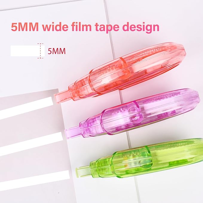 White Correction Tape, Easy To Use Applicator for Instant Corrections Wrong Writing At Any Time, For school, Office (red, purple, green, 12pack, 6M/256" x 0.2")