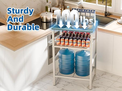 3-Tier Heavy-Duty Printer Stand – Multi-Functional Office Organizer with Wood Top, Perfect for Desk Underneath Storage,White with Burlywood Board