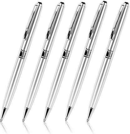 Cambond Ballpoint Pens Bulk Pens - Sliver Metal Pen Nice Luxury Pens for Men Business Office Police Comfortable Writing Twist Retractable 1.0 mm Medium Point Nice Pens, 5 Pack (Silver)
