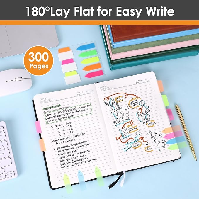 Lined Journal Notebook for Women Men A5 Hardcover Leather Journals College Ruled Notebooks 300 Pages 5.7 x 8.3 Inches Black