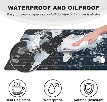 Large Mouse Pad, Desk Mat Large Office Desk Pad Gaming Mouse Pad with Stitched Edges, 35.4" x 15.7" Mousepad with Non-Slip Waterproof Rubber Base for PC Laptop Desk Home Office Accessories, Map