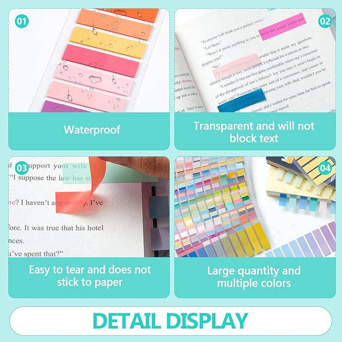 ReliThick 8000 Pcs annotation tabs Sticky Tabs for Books Transparent Sticky Notes Multi Colored Writable Page Markers Book Flags Strip for Annotating Reading Supplies Bookish Gift(Gradient Color)