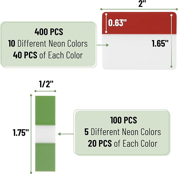 Mr. Pen- Sticky Index Tabs, 500 Pcs, 21 Sets, Colorful Sticky Tabs for Notebooks, Page Markers, Page Tabs for Binders, Page Tabs Sticky Tabs for Books, Notebook Tabs, Book Sticky Tabs for Notebooks